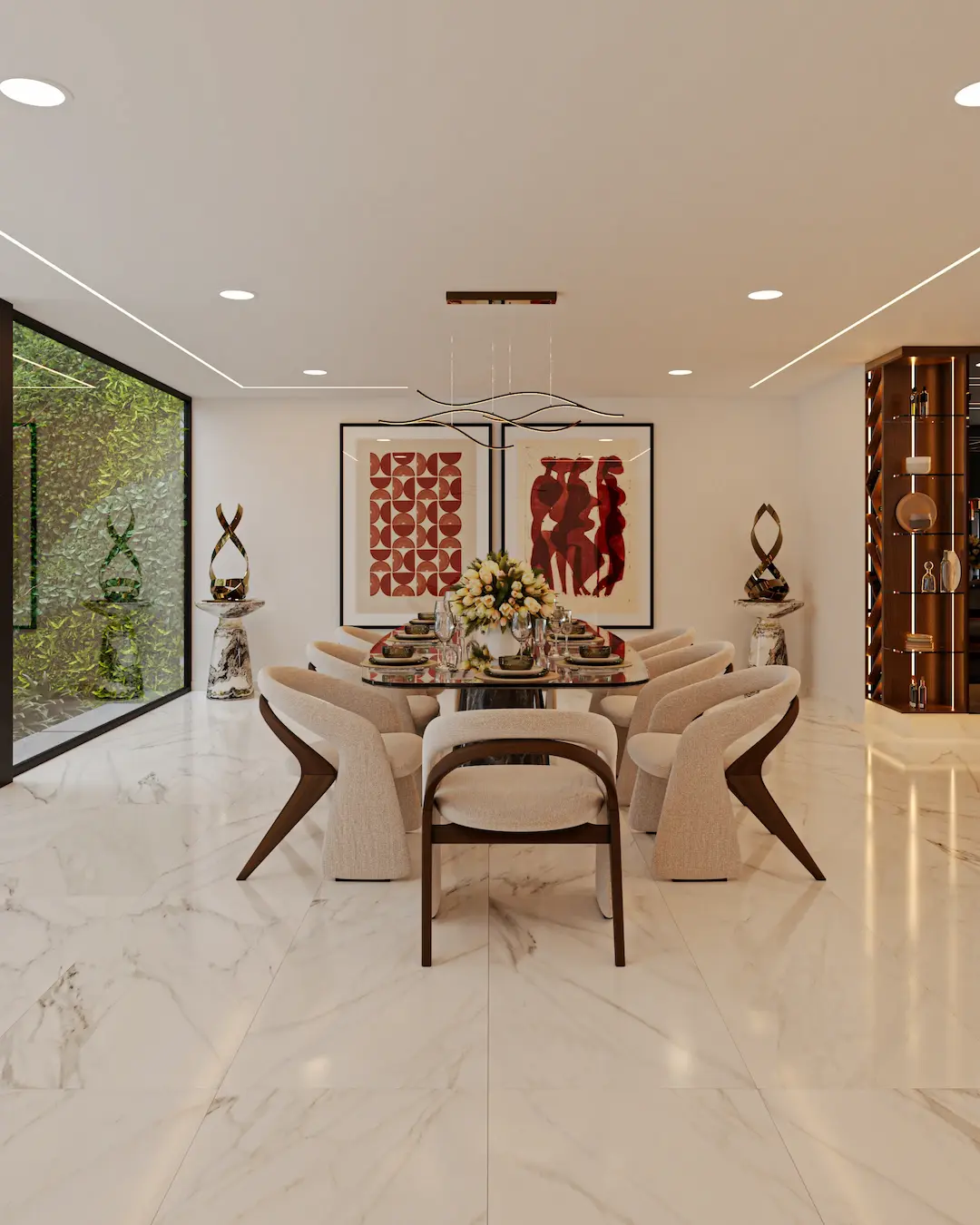Comedor contemporáneo con arte mural